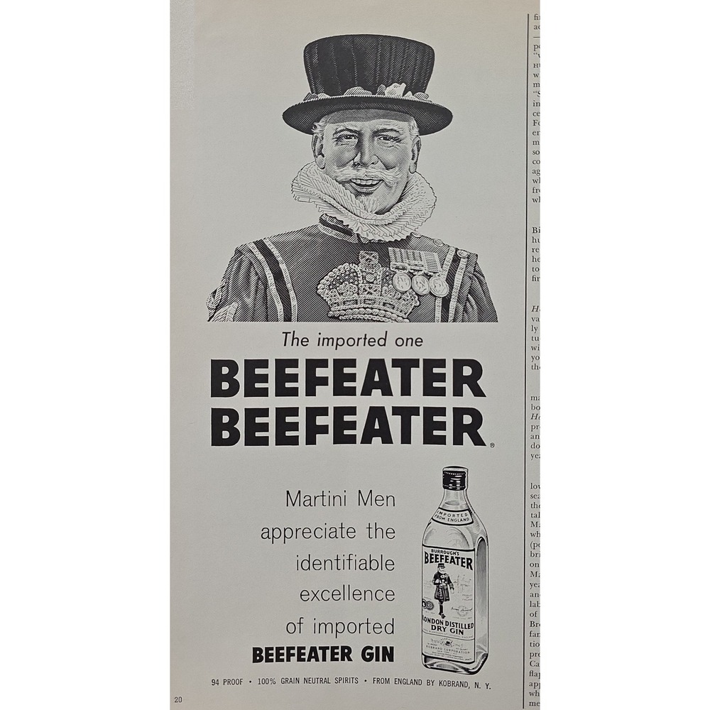 Vintage 1964 Beefeater Gin Advertisement Print - Classic Martini Men Style‎